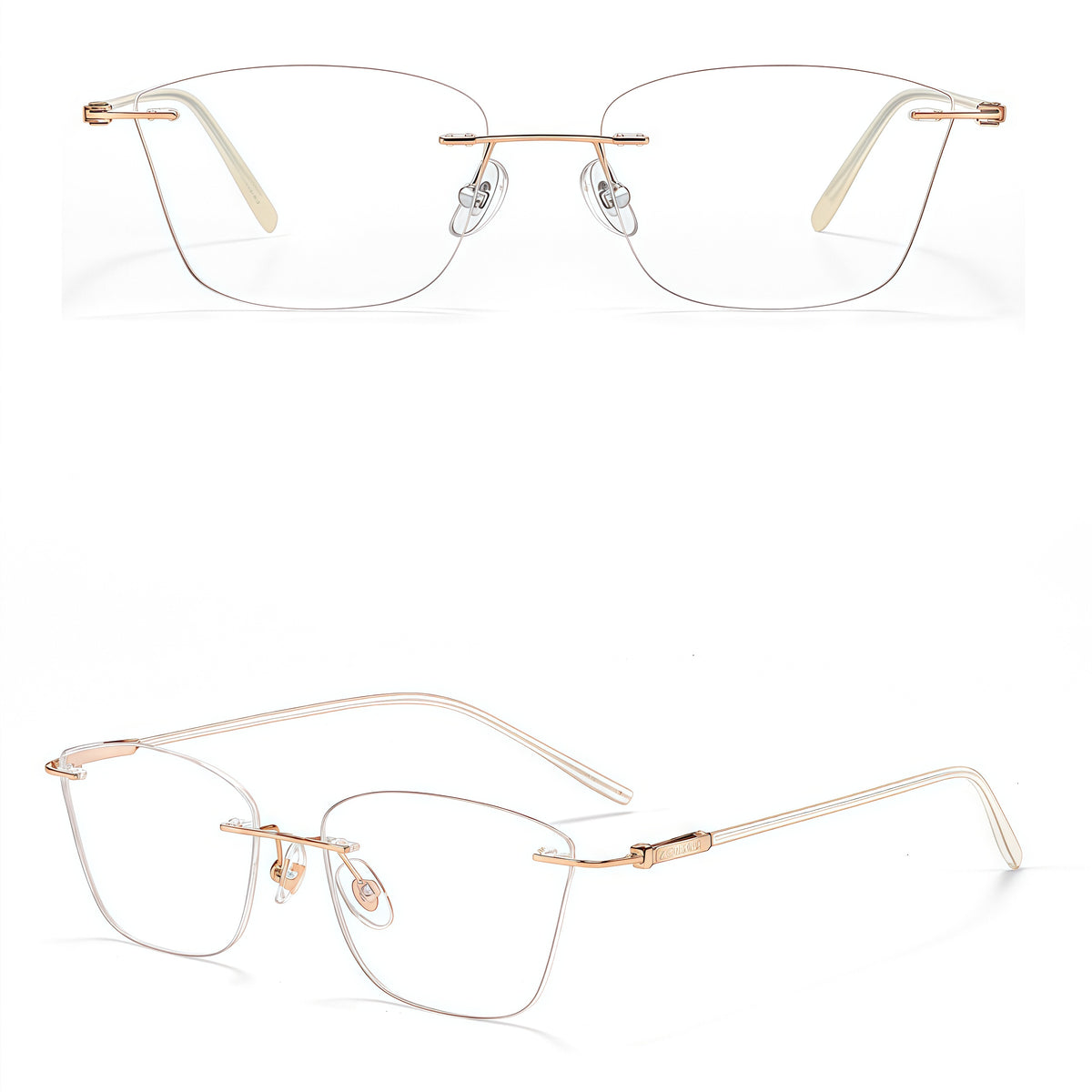 Silver women's square pure titanium rimless glasses, product view