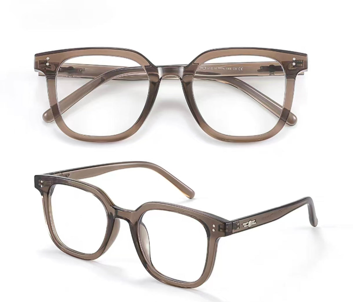 Cool Tea Brown TR90 intellectual oversized rounded-square full-rim glasses, original front and 45-degree product detail