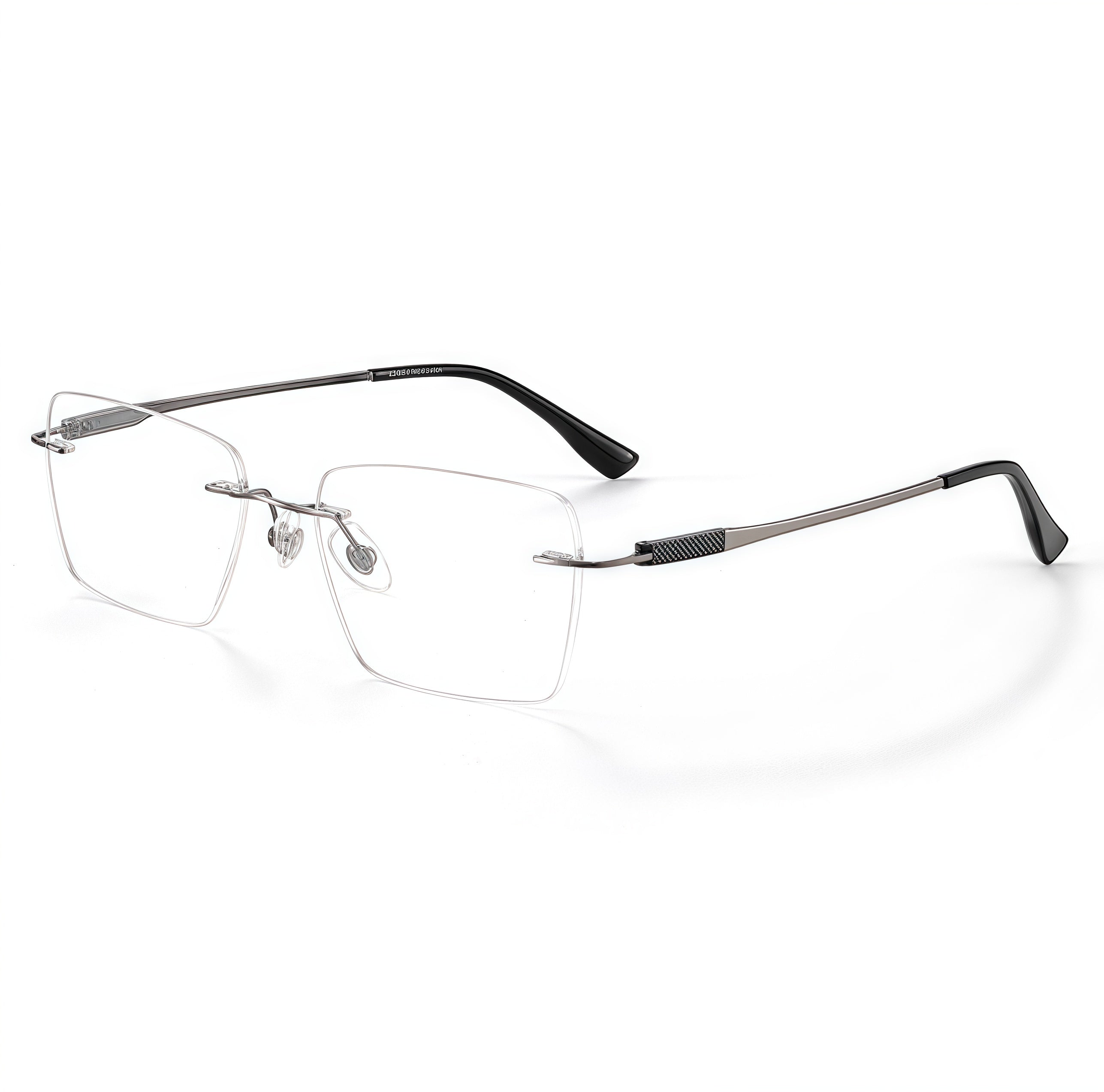Gunmetal men's titanium rimless slim rectangular eyeglass frames, product view