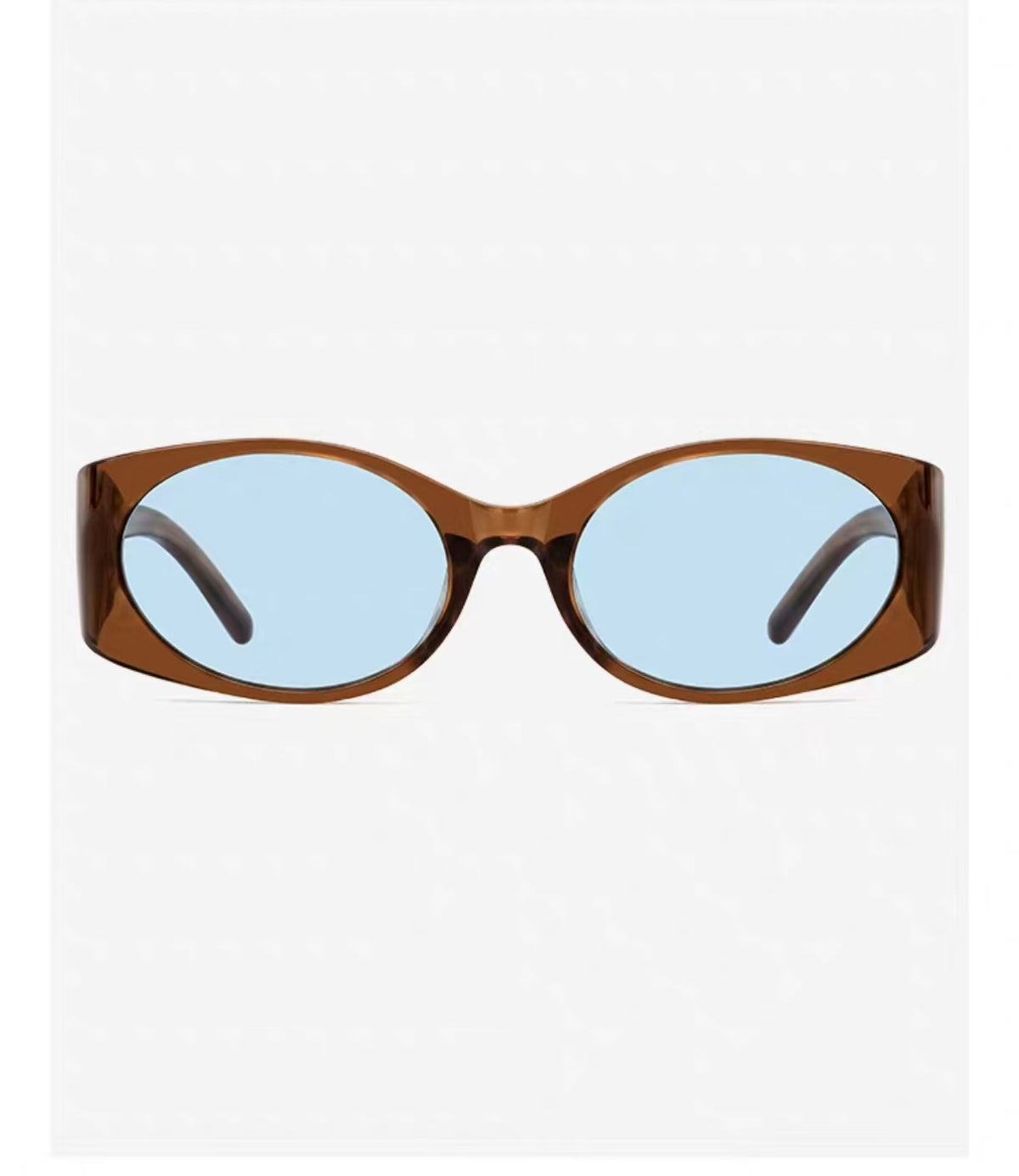 Blue full-rim narrow rectangular polycarbonate sunglasses, front view