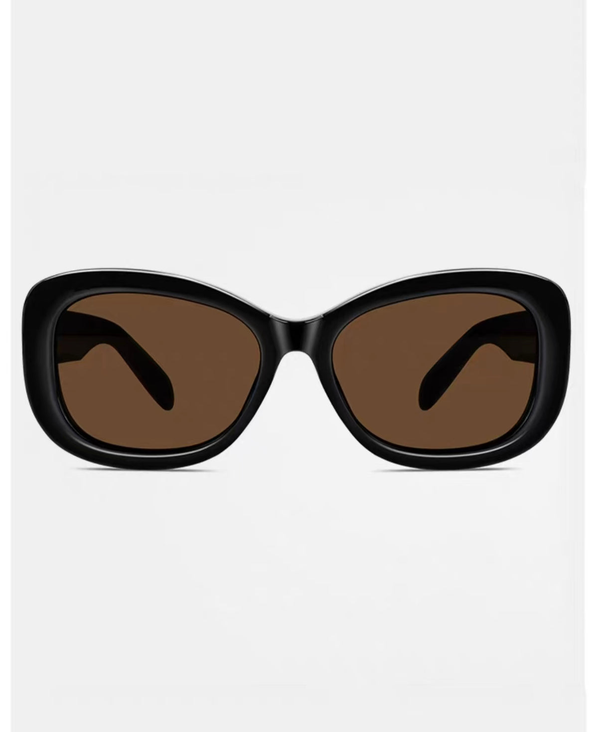 Dark Tea Brown full-rim oversized cat-eye tr90 sunglasses, front and three-quarter views