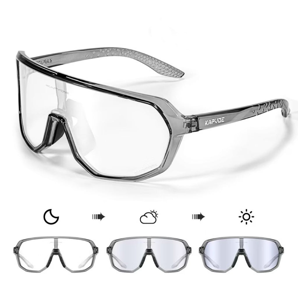 Crystal Grey Frame/Photochromic Silver Lens unisex tr wraparound rectangle sunglasses, detail-01 view