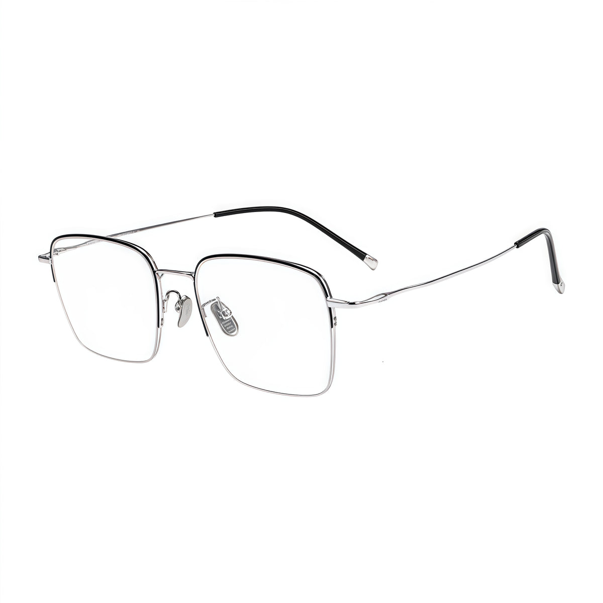 Black/Silver unisex business titanium semi-rimless glasses, 45-degree product view