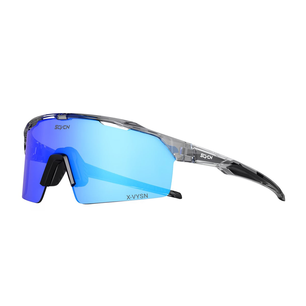 Crystal Grey Frame/Blue Mirror Lens 45-degree product view of Outdoor Performance Windproof Eyewear