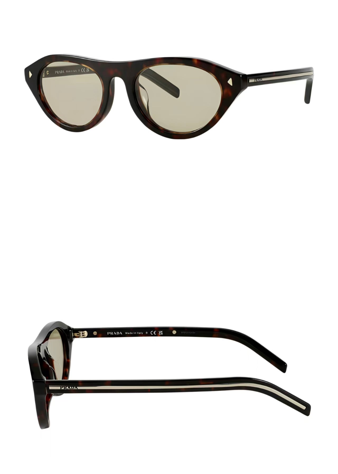 Tortoise Shell Prada Women's Acetate Cat-Eye Sunglasses, front and side profile product views