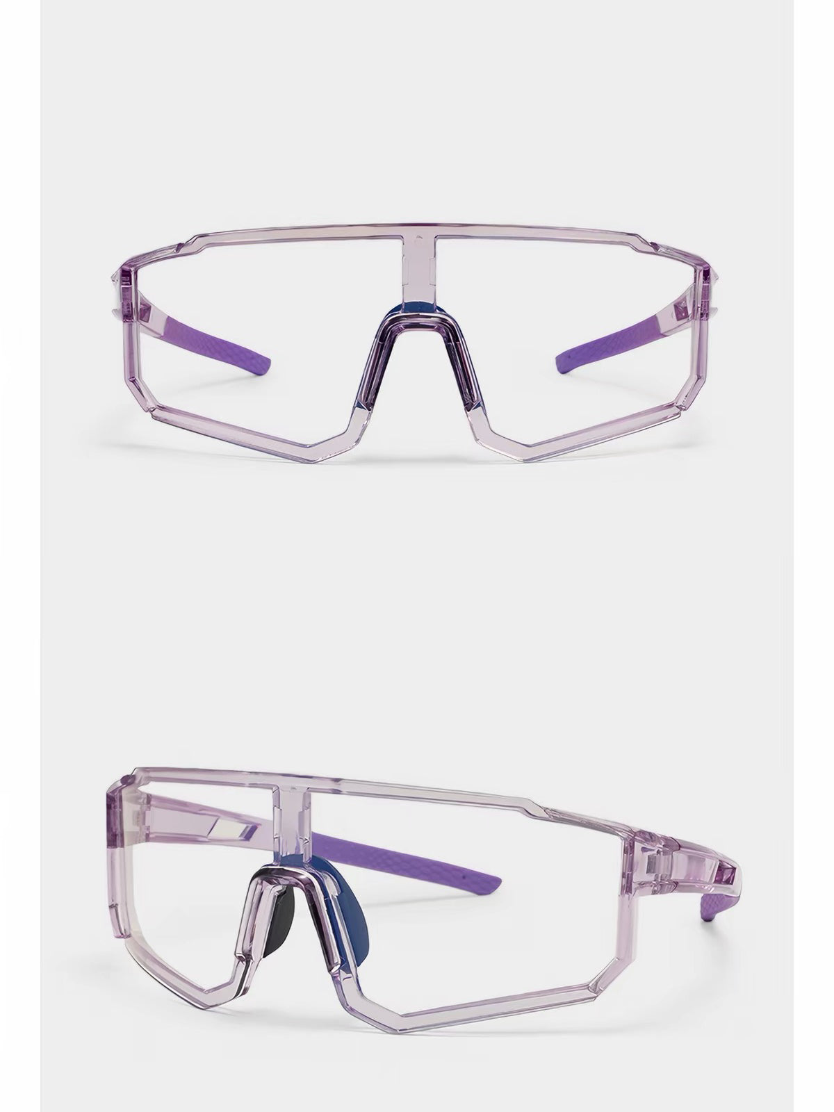 Crystal Purple Frame/Photochromic Grey Lens unisex polycarbonate wraparound rectangle sunglasses, detail-01 view