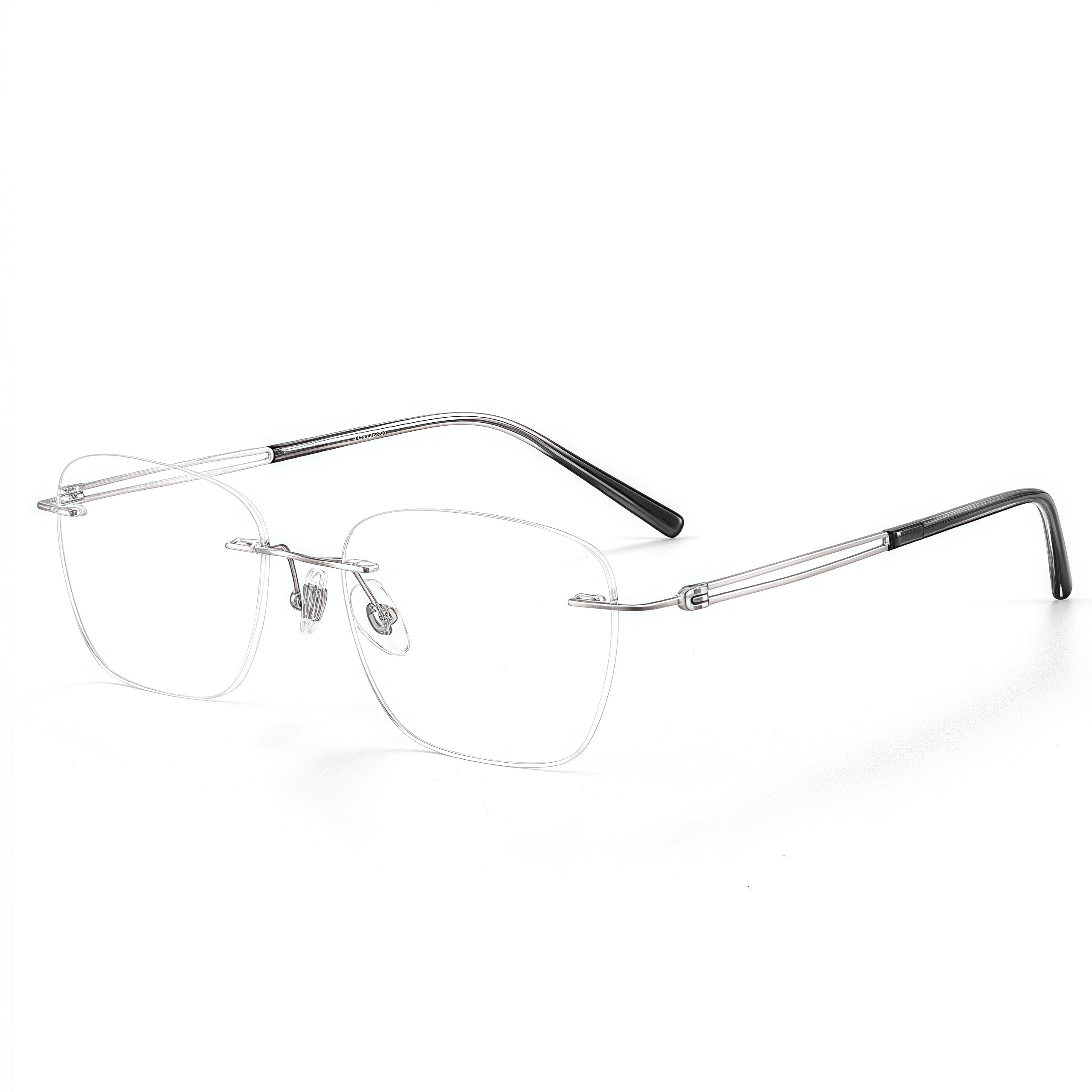 Silver unisex titanium rimless rounded-rectangle eyeglass frames, product view