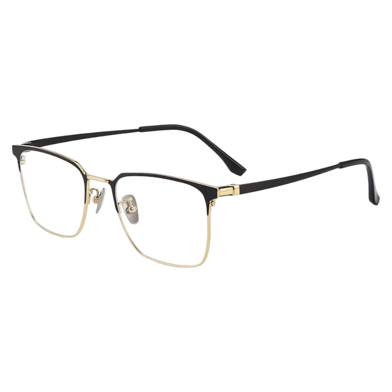 Black/Gold round semi-rimless eyeglass frame, product view