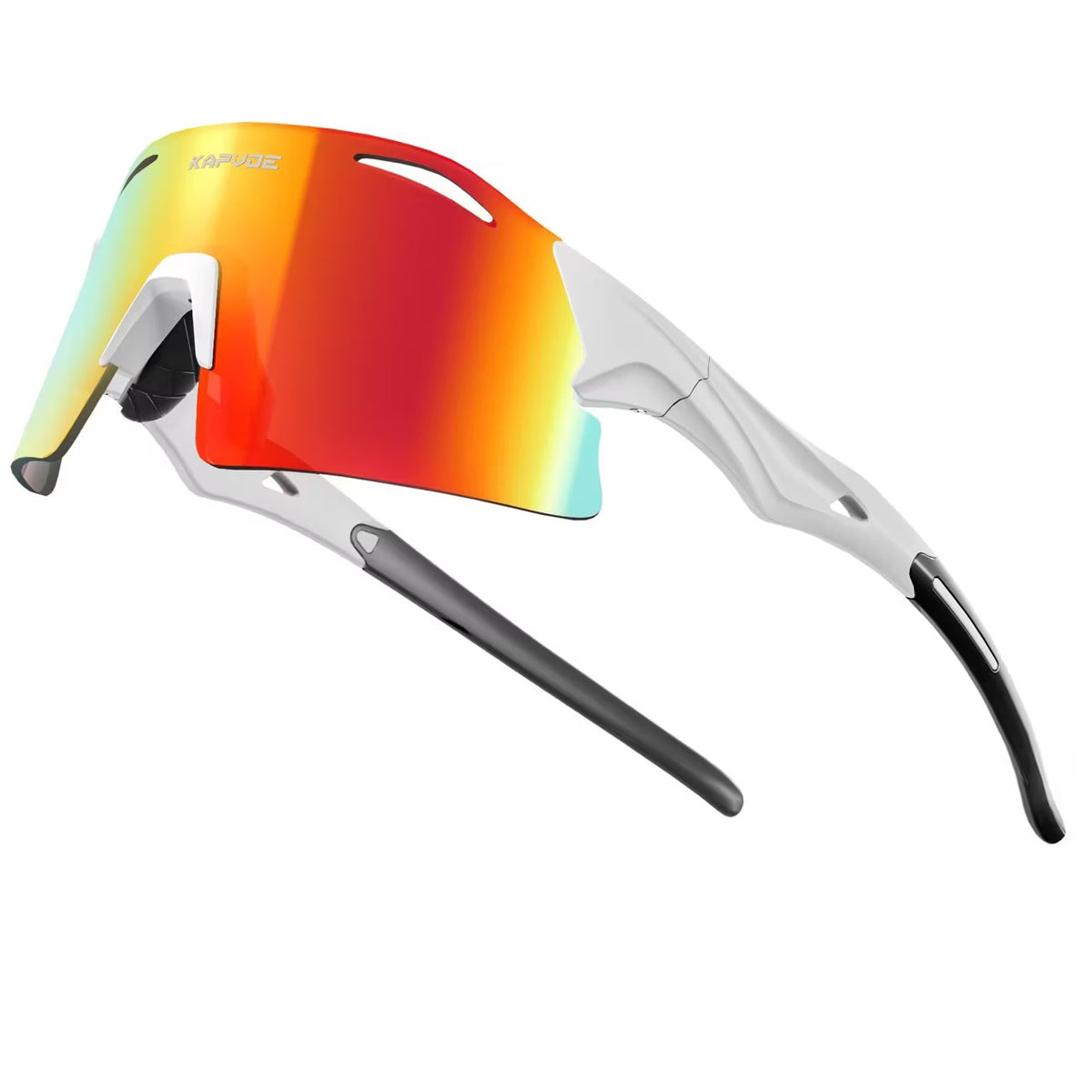 White Frame/Red Mirror Lens 45-degree product view of Performance Lightweight Photochromic Sports Sunglasses