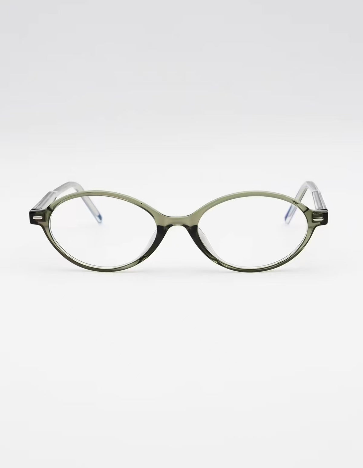 Green acetate oval full-rim glasses, front product view