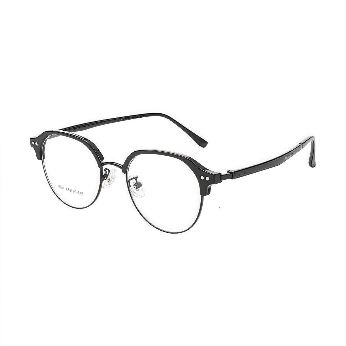 Black 45-degree product view of Intellectual Vintage Semi-Rimmed Eyeglasses