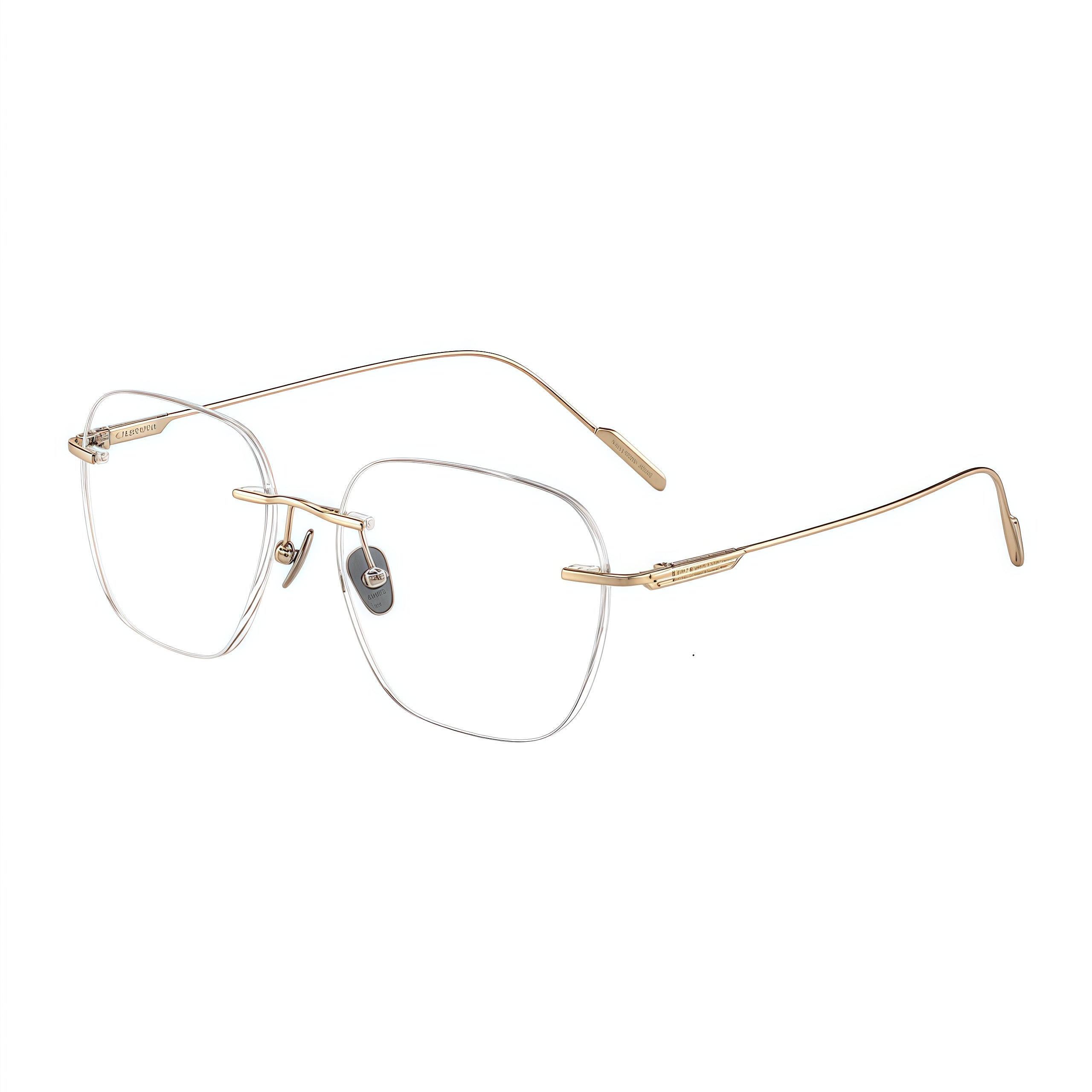 Gold unisex titanium rimless geometric rectangular eyeglass frames, product view