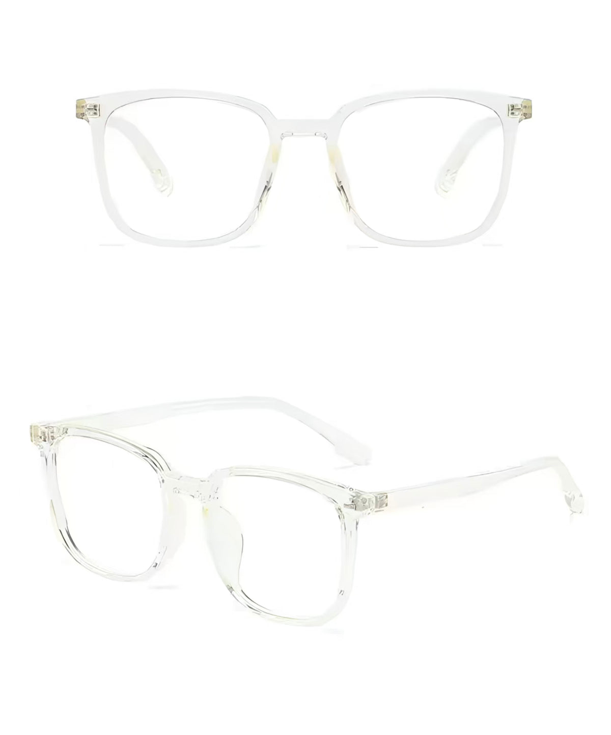 Crystal Clear TR90 ultra-light softly squared full-rim glasses, original front and 45-degree product detail