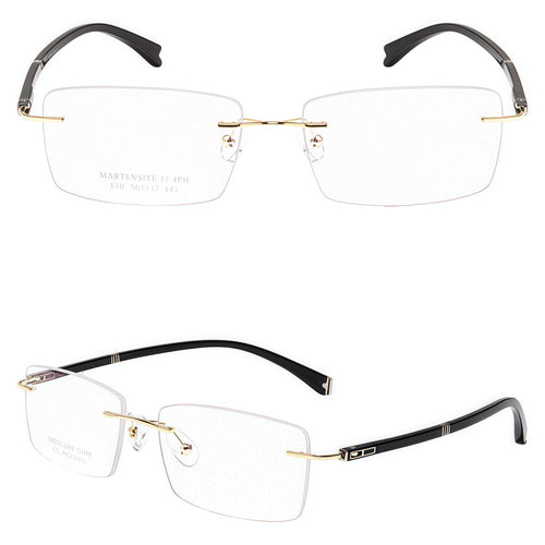 Gold men's alloy rimless rectangular double-slot-temple glasses, supplier composite detail
