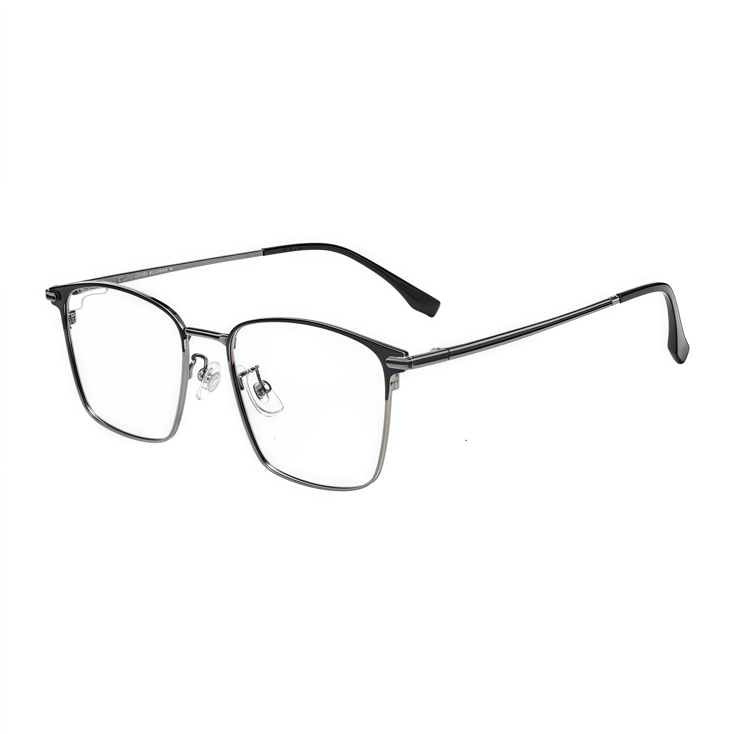 Black/Gunmetal semi-titanium semi-rimless glasses, 45-degree product view
