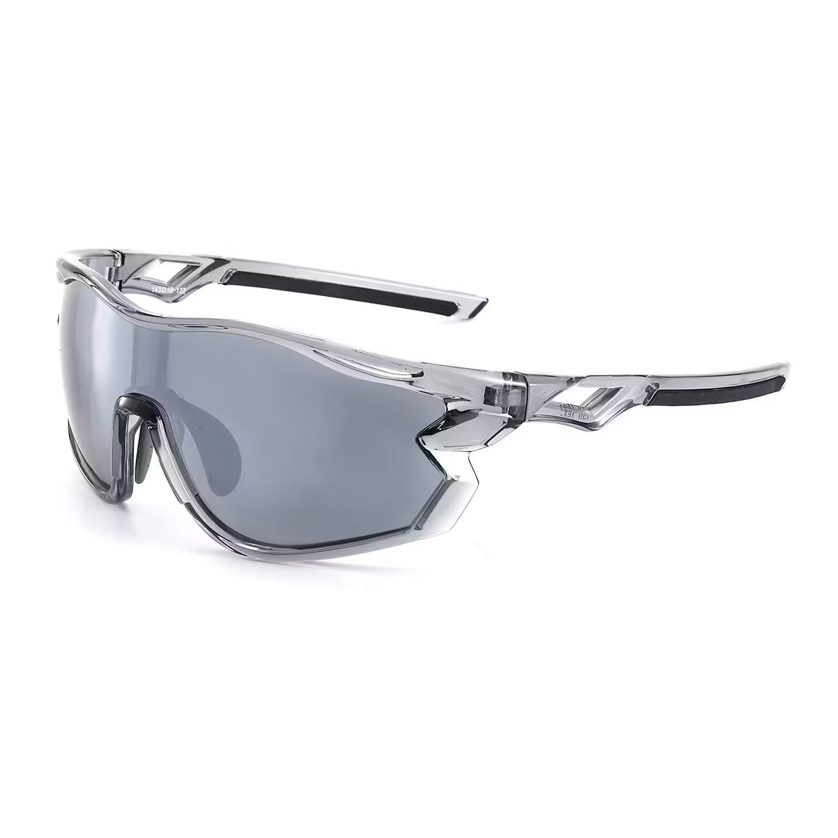 Crystal Grey Frame/Silver Lens 45-degree product view of Outdoor Adventure Windproof Sports Sunglasses