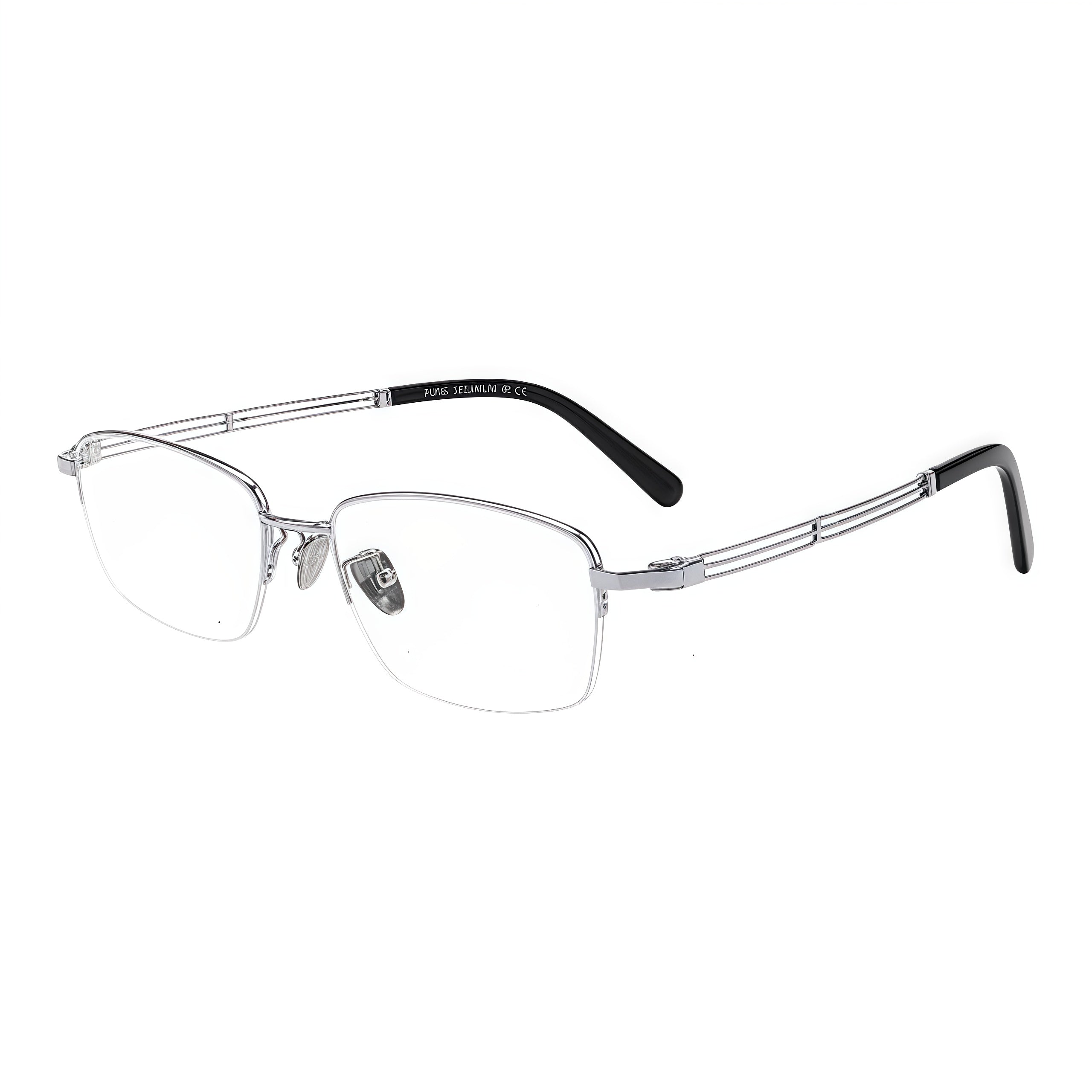 Silver unisex professional pure-titanium semi-rimless glasses, original 45-degree product view