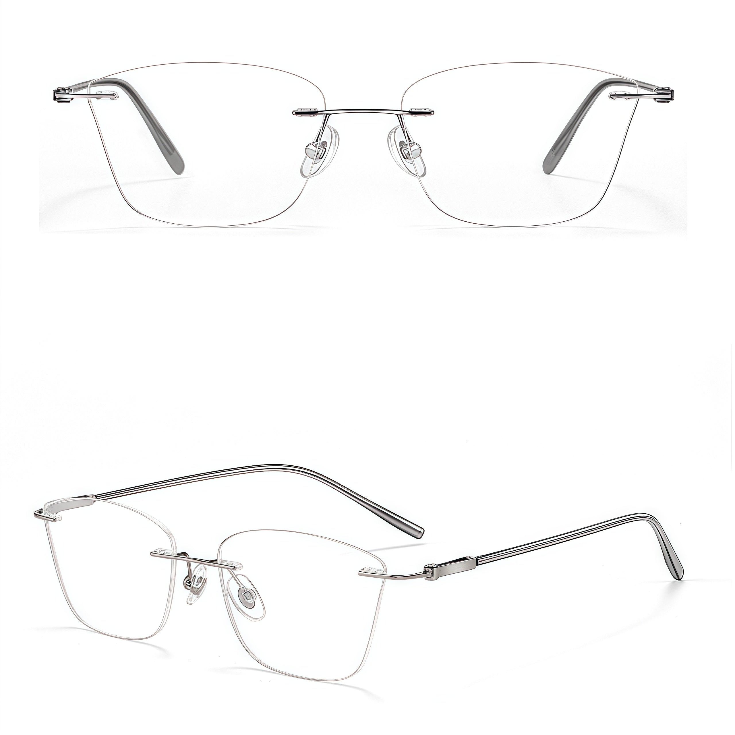 Gunmetal women's pure titanium rimless geometric eyeglass frames, product view