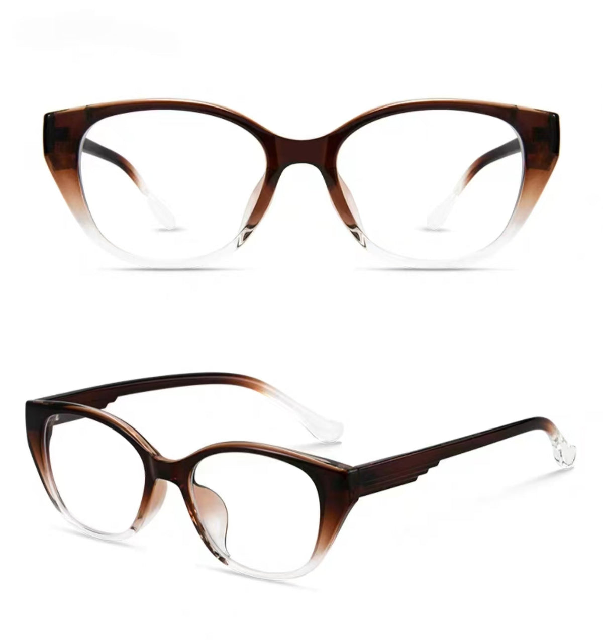 Brown Gradient polygon cat-eye full-rim eyeglass frame, product view