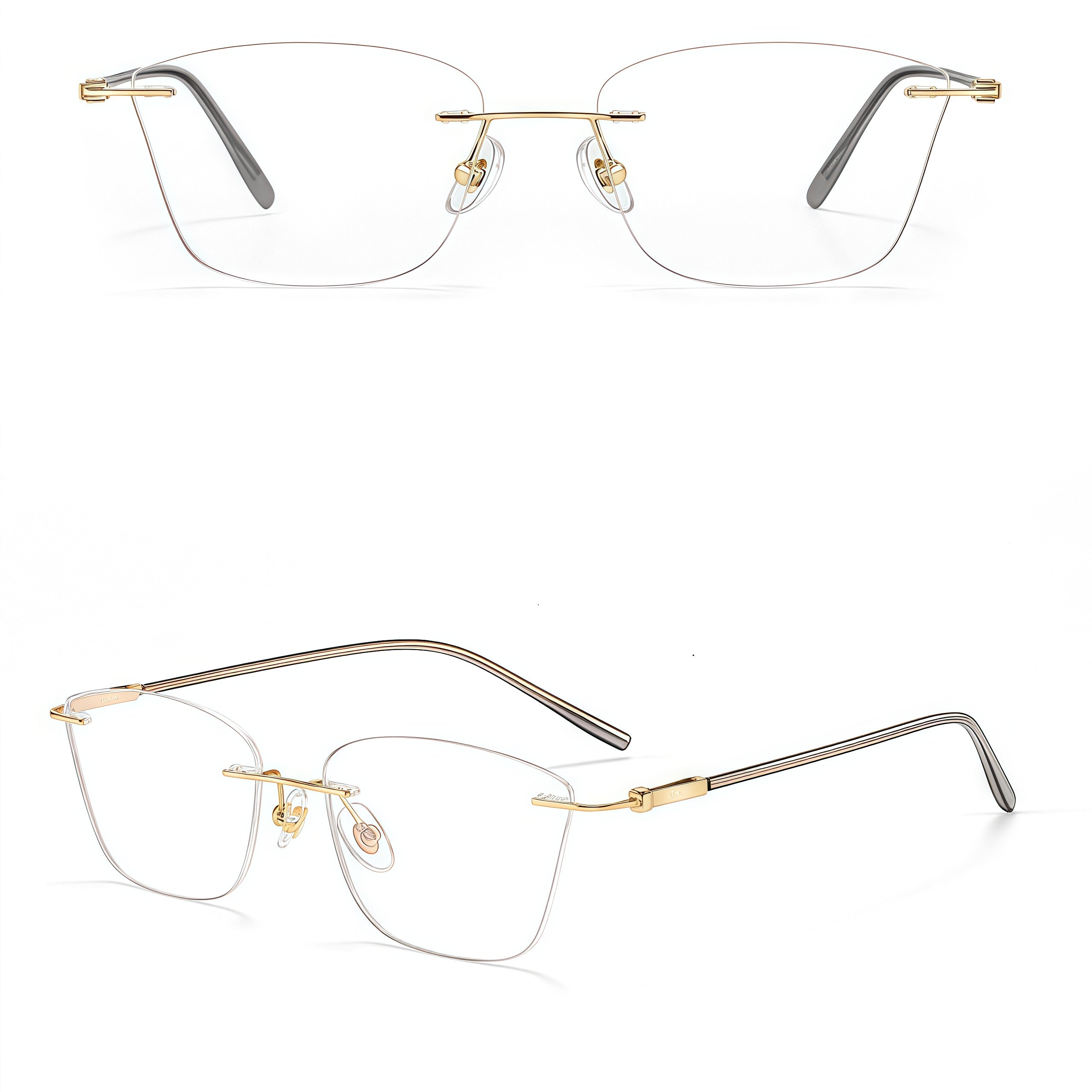 Gold women's pure titanium rimless geometric eyeglass frames, product view