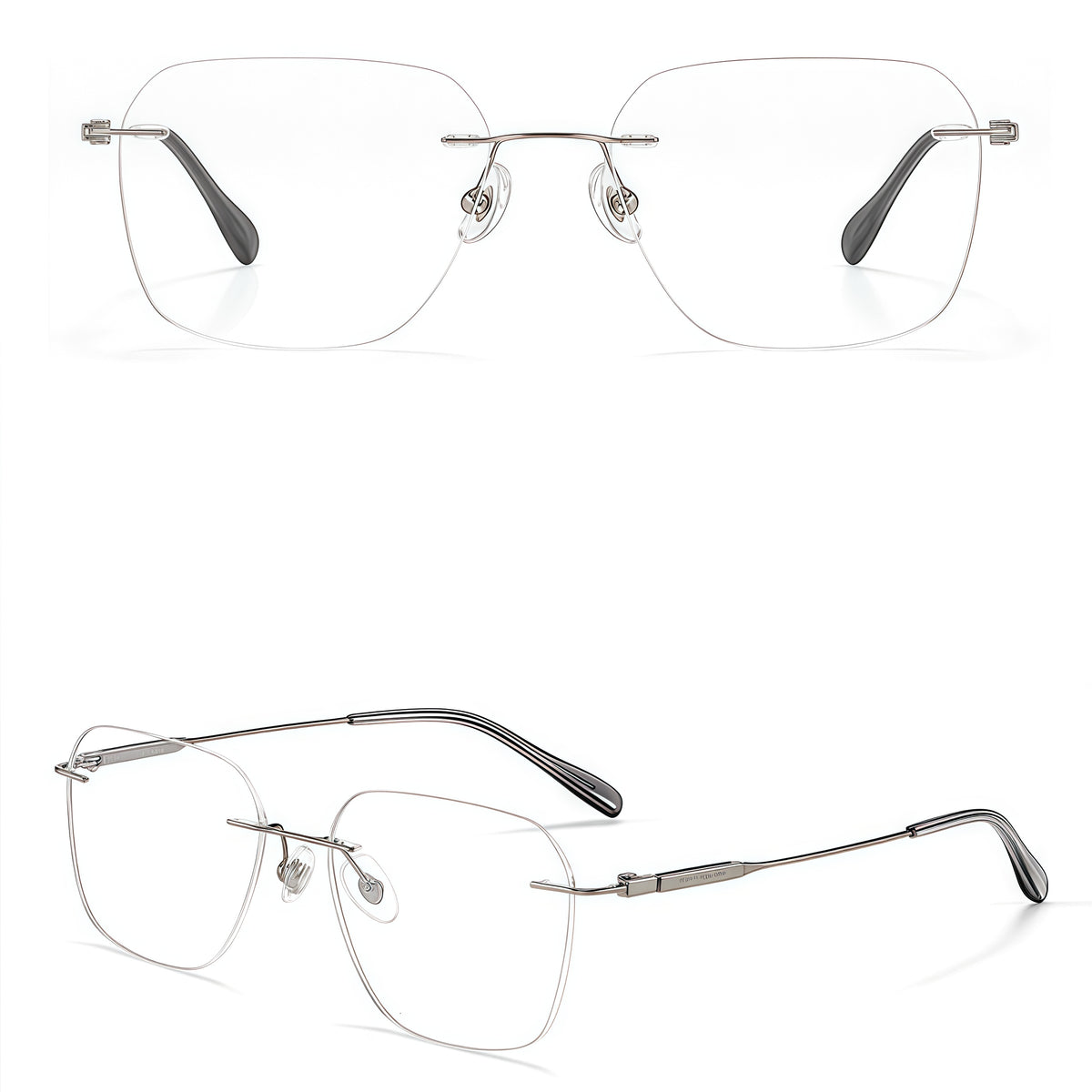 Gunmetal men's pure titanium rimless soft-square eyeglass frames, product view