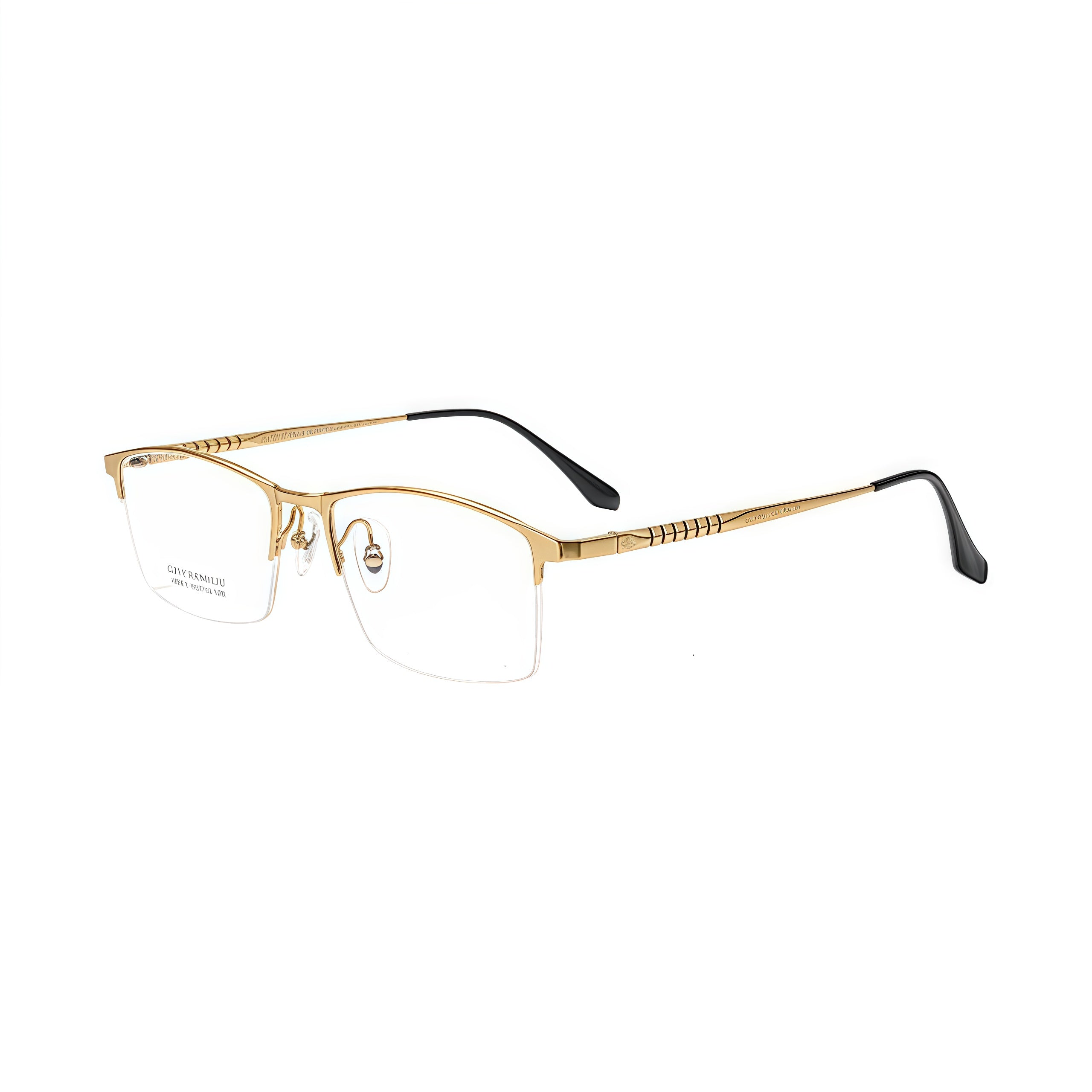 Gold unisex pure titanium rectangular semi-rimless glasses, 45-degree product view