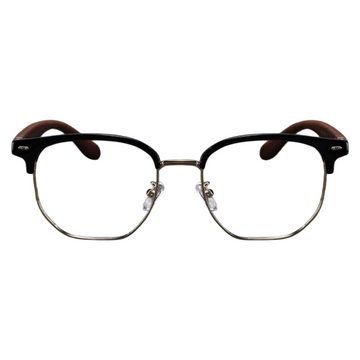 Black/Gold men's vintage TR and alloy semi-rimless glasses, front product view