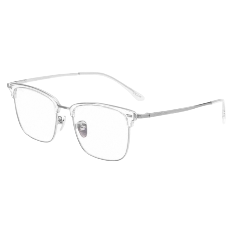 Crystal Silver minimalist oversized square profile semi-rimless eyeglass frame, three-quarter product view