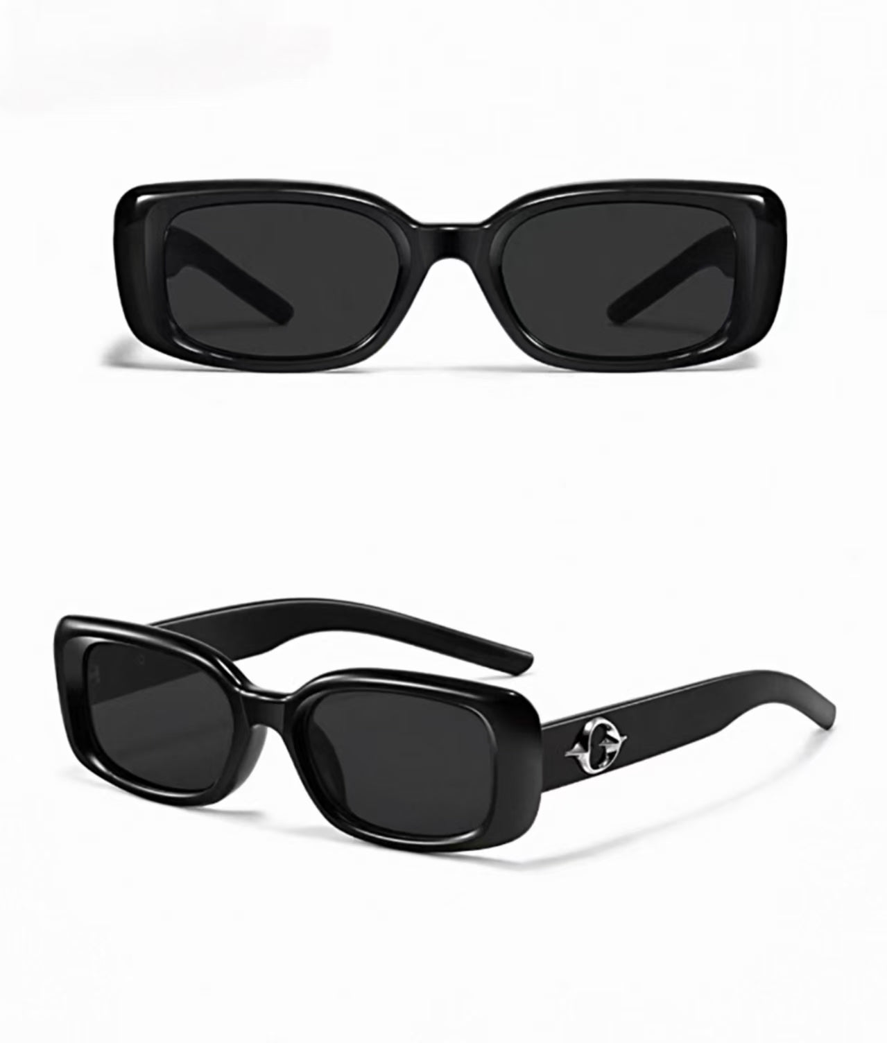 Black women's polycarbonate narrow rectangle sunglasses, product views