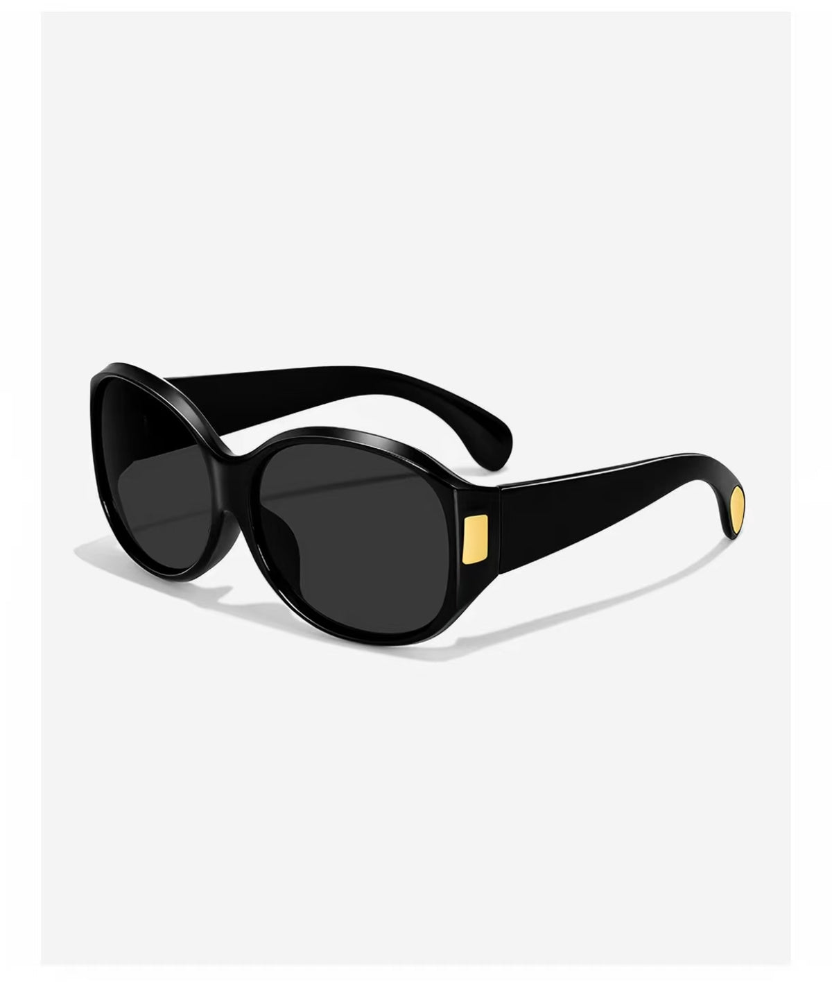 Black full-rim oversized rounded-square polycarbonate sunglasses, three-quarter view
