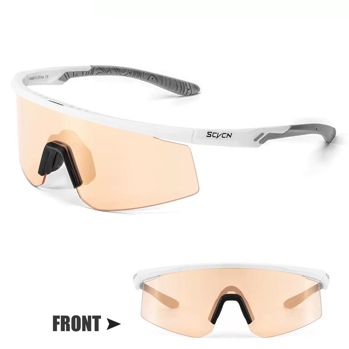 Light Grey Frame/Light Orange Lens unisex tr90 wraparound shield sunglasses, 45-degree view