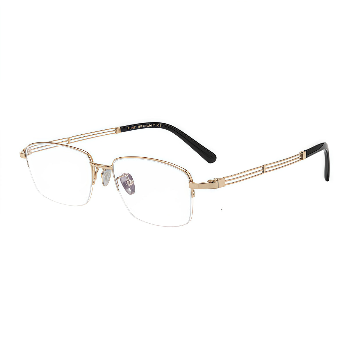 Gold unisex professional pure-titanium semi-rimless glasses, original 45-degree product view