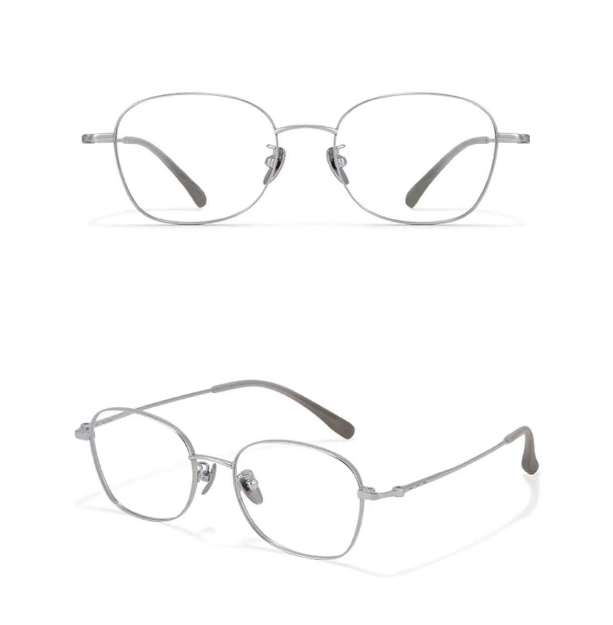 Silver unisex pure titanium full-rim glasses, original front-and-45-degree composite detail