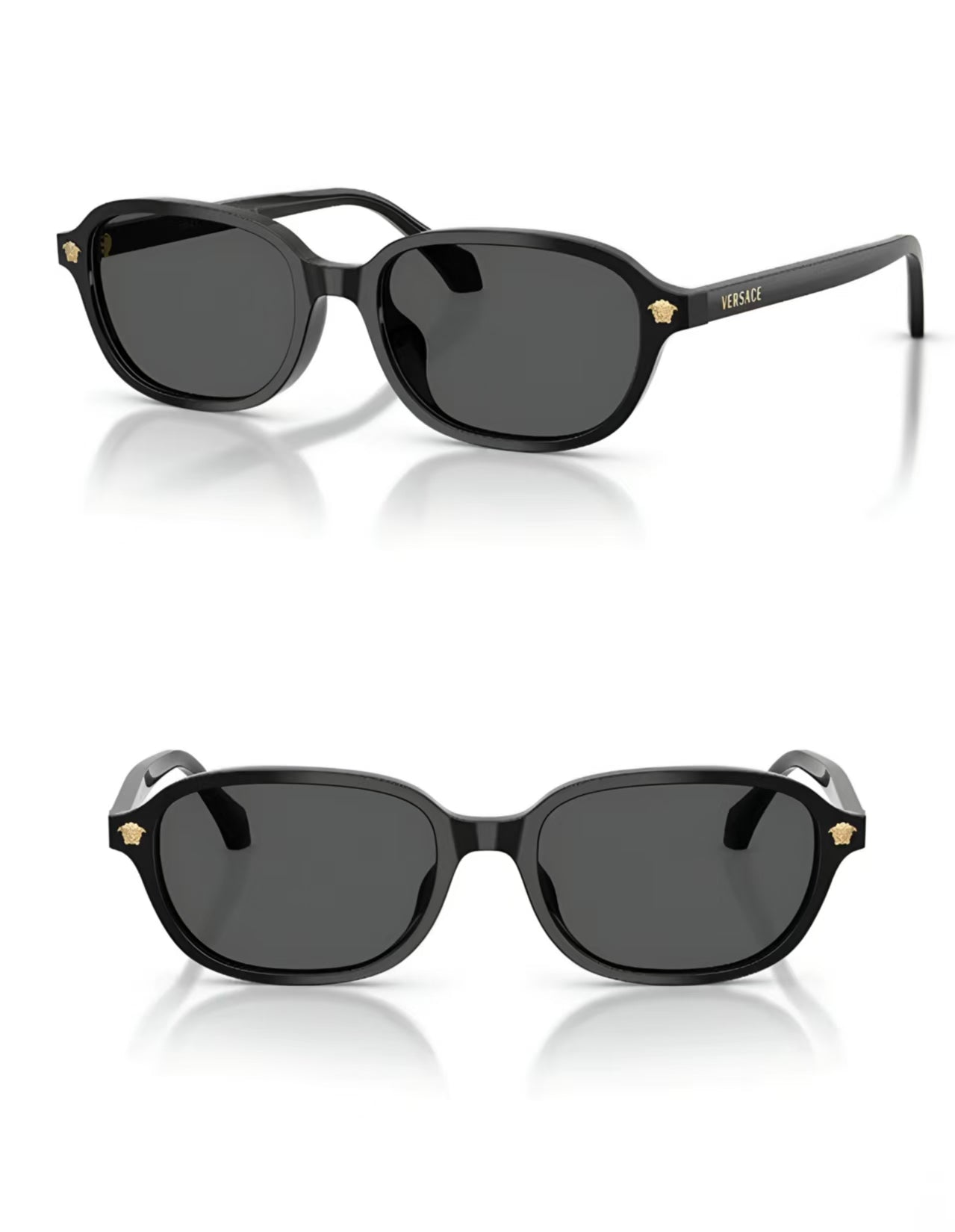 Black Versace O4514D full-rim square sunglasses, 45-degree and front details