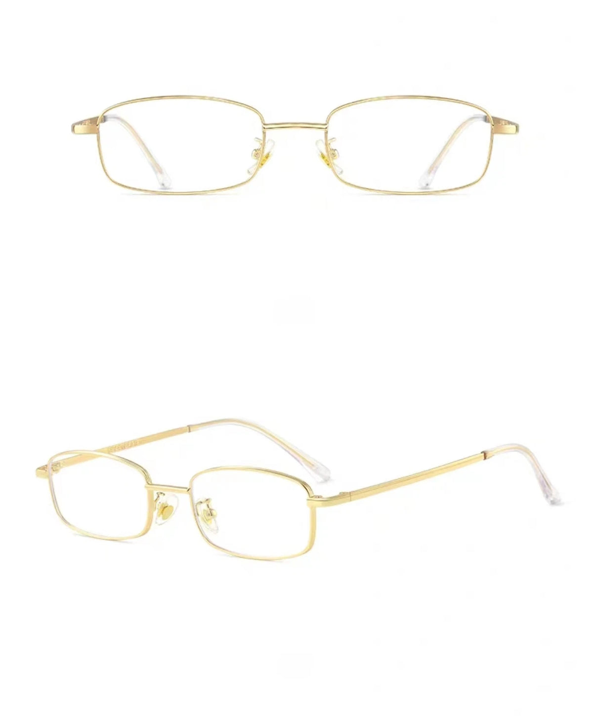 Gold small-fit rectangular full-rim eyeglass frame, product view
