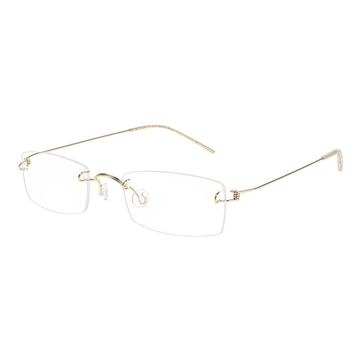 Gold unisex pure-titanium rimless arched-bridge glasses, 45-degree product view