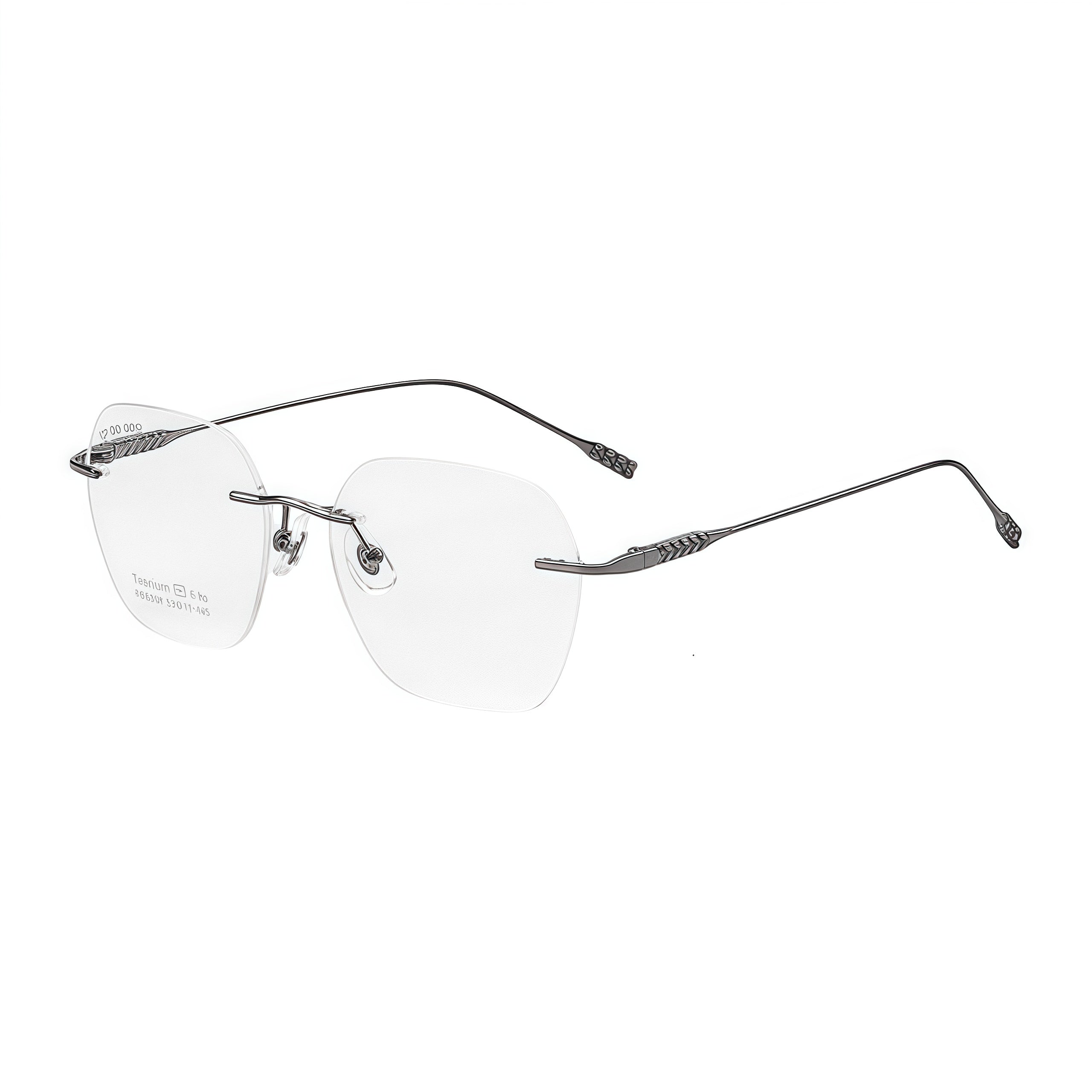 Gunmetal unisex pure titanium soft-square rimless eyeglasses, 45-degree view