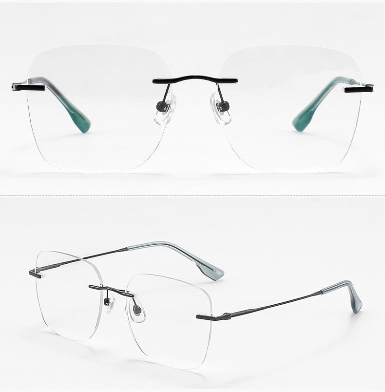unisex pure titanium deep soft-square rimless eyeglass frames, product views