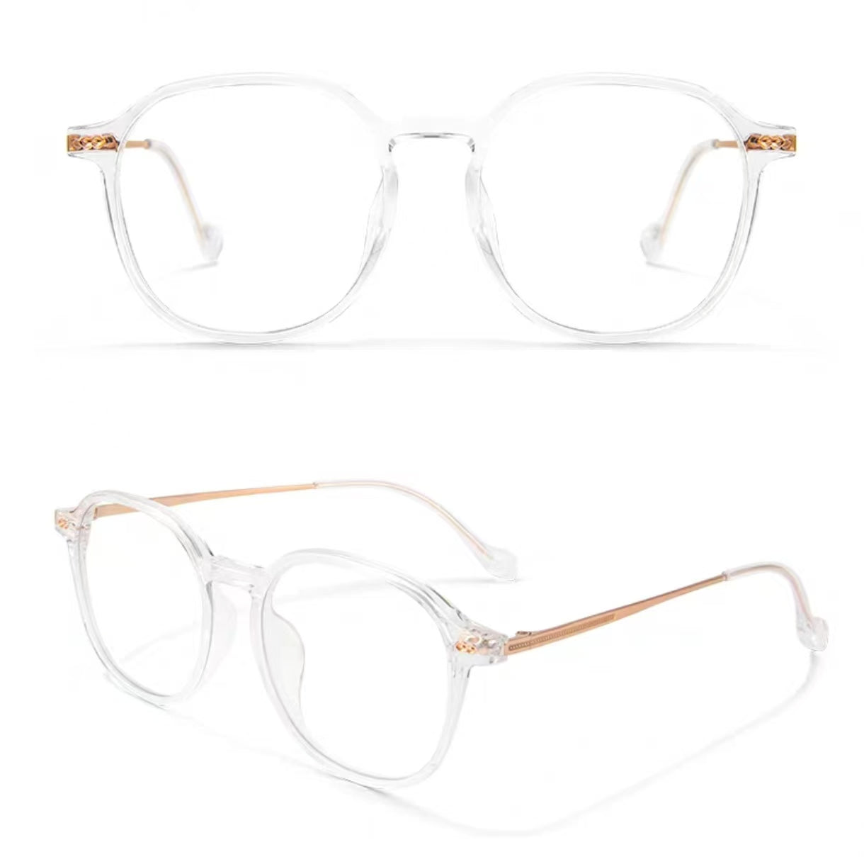 Crystal Clear women's oversized TR90 and titanium full-rim glasses, original front and 45-degree composite detail
