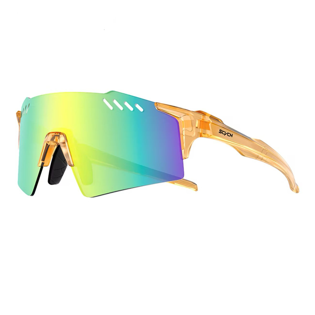 Yellow Frame/Gold Mirror Lens 45-degree product view of Protective Windproof Sports Sunglasses