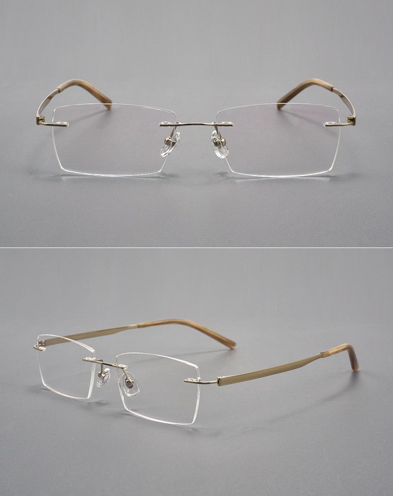Men's Minimalist Pure Titanium and Acetate Rimless Glasses
