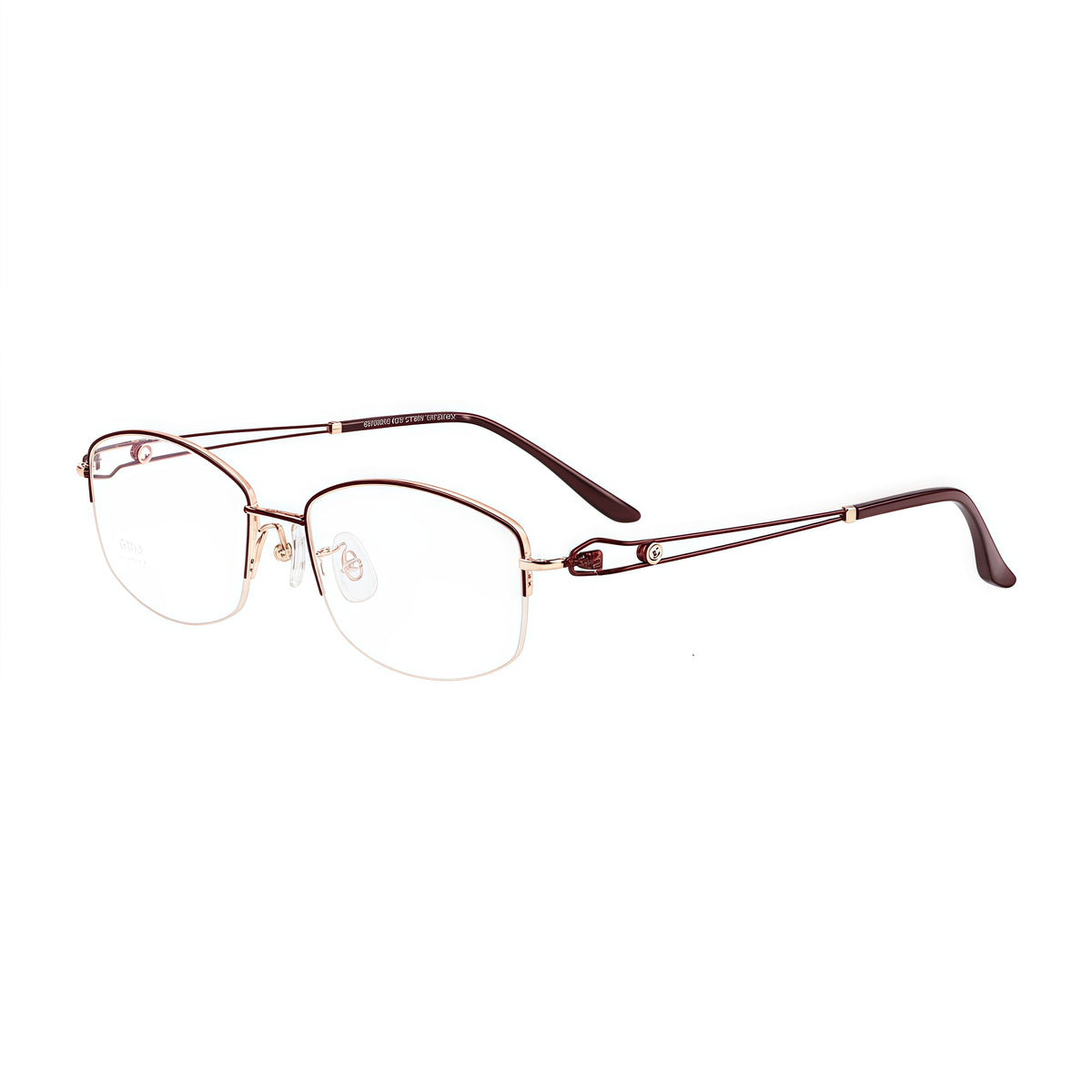 Red/Gold pure titanium semi-rimless glasses, 45-degree product view