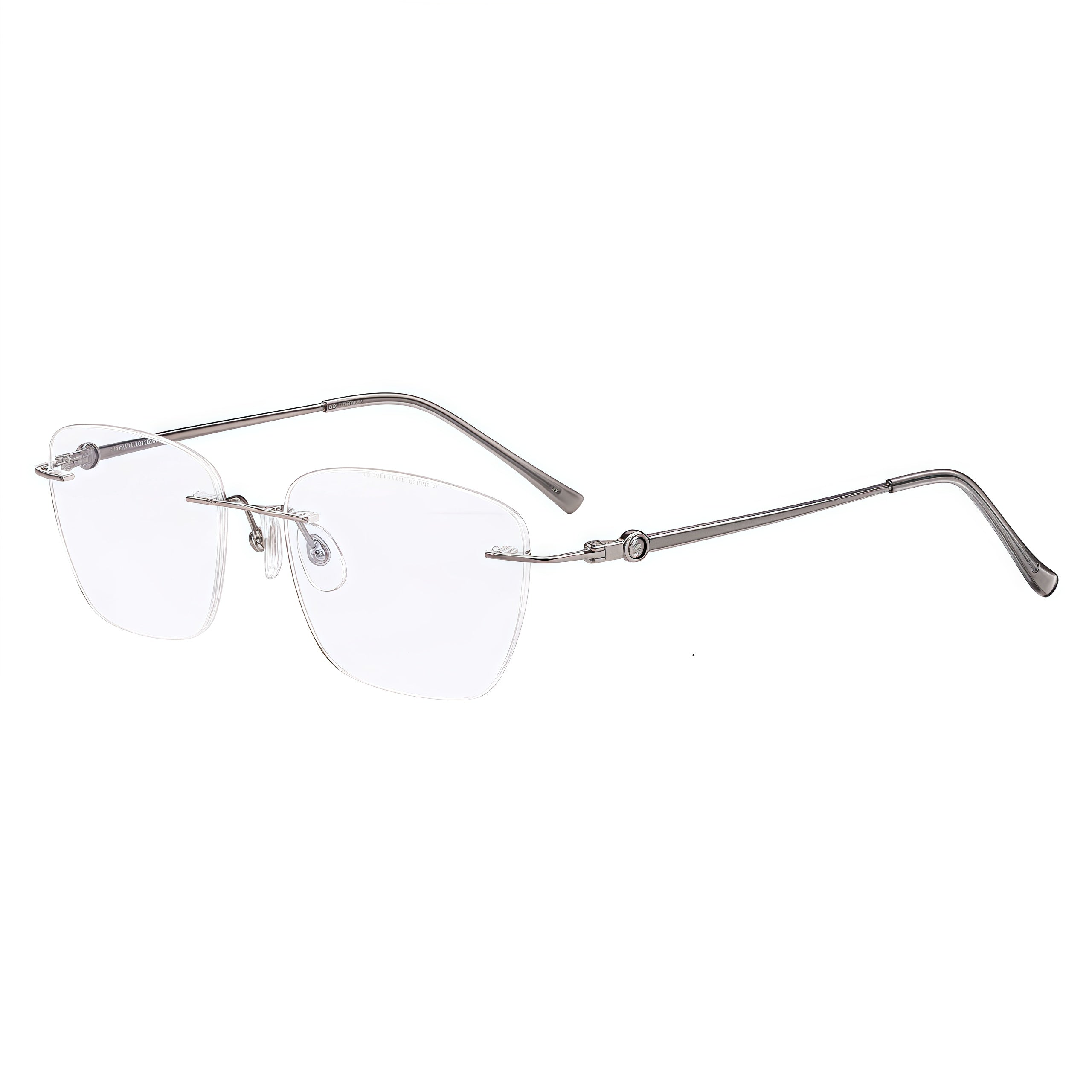 Gunmetal unisex titanium rimless geometric soft-square eyeglass frames, product view