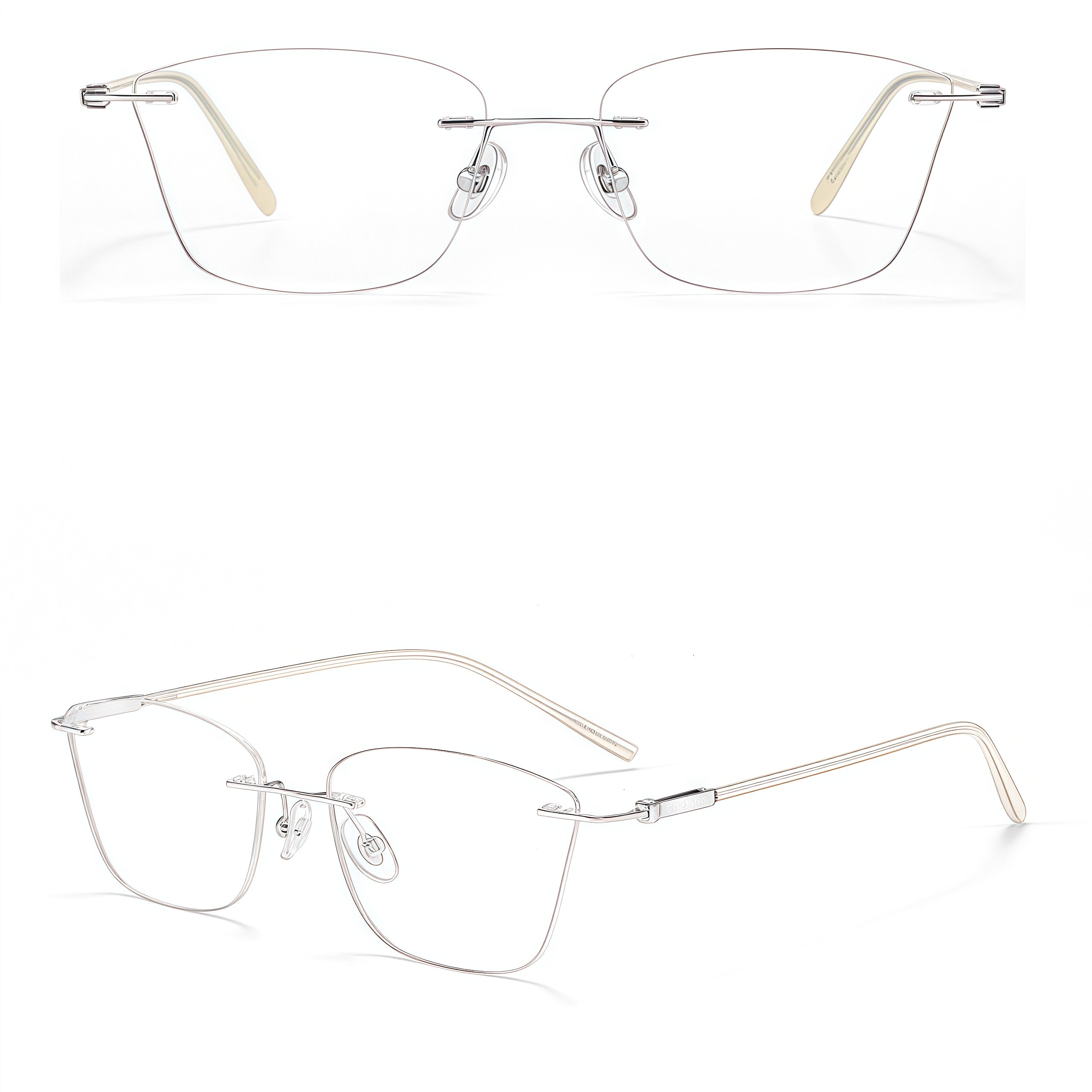 Silver women's pure titanium rimless geometric eyeglass frames, product view