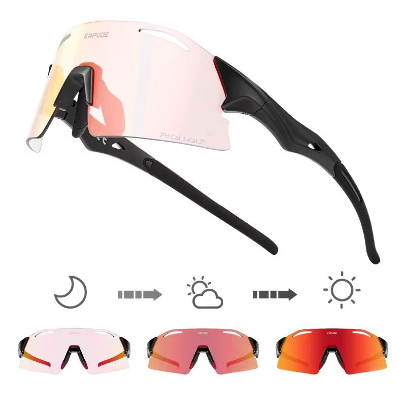 Black Frame/Photochromic Red Lens 45-degree product view of Performance Lightweight Photochromic Sports Sunglasses
