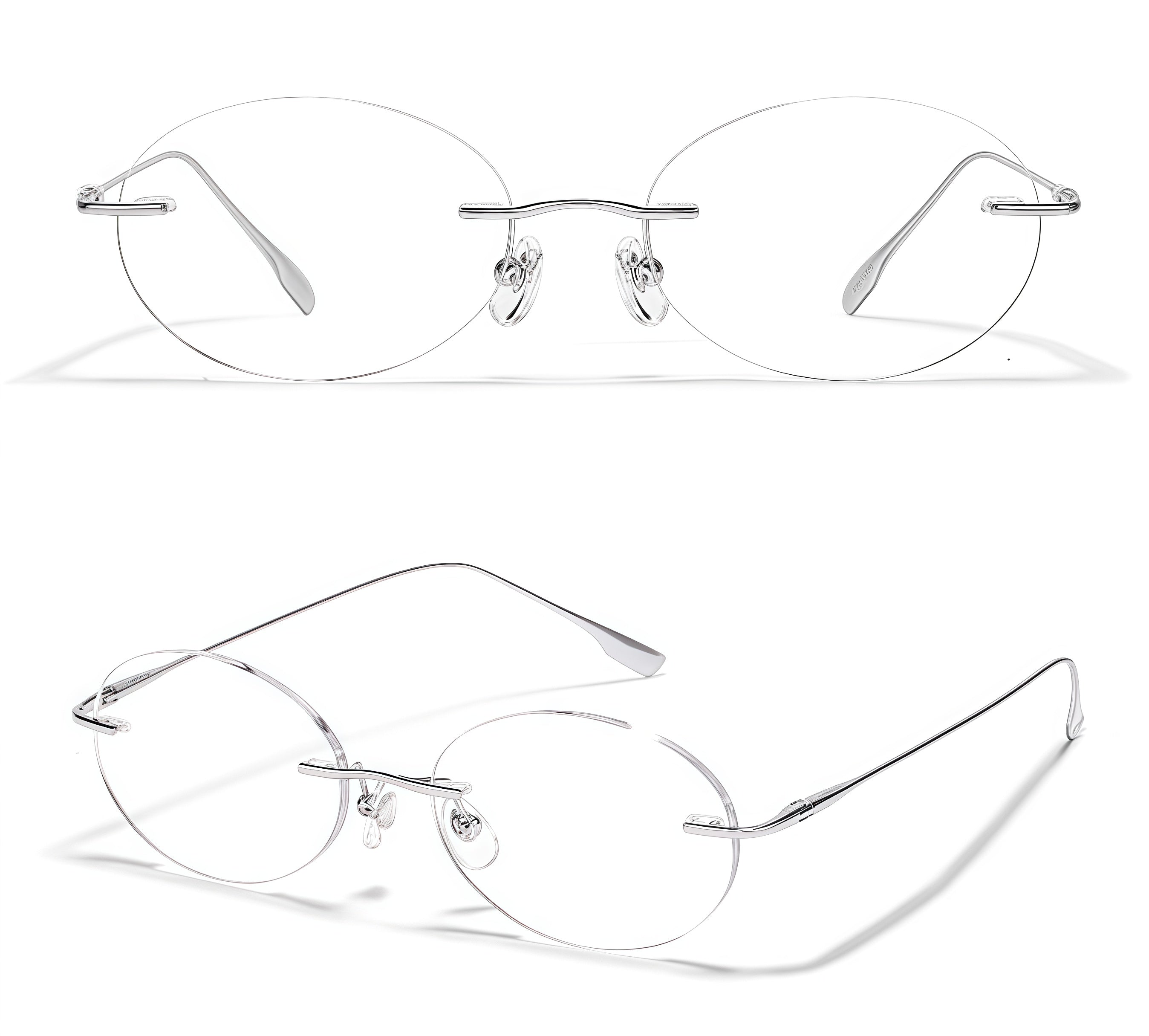 Silver front and 45-degree product views of Chic Minimalist Rimless Glasses