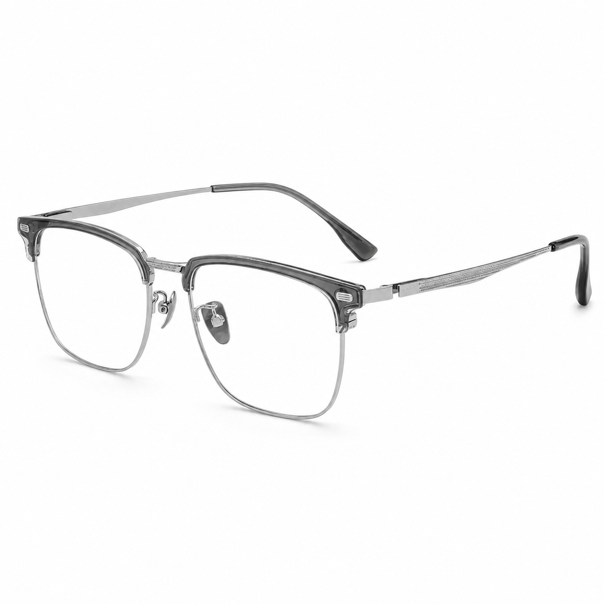 Crystal Grey/Silver eyeglass frame, 45-degree product view