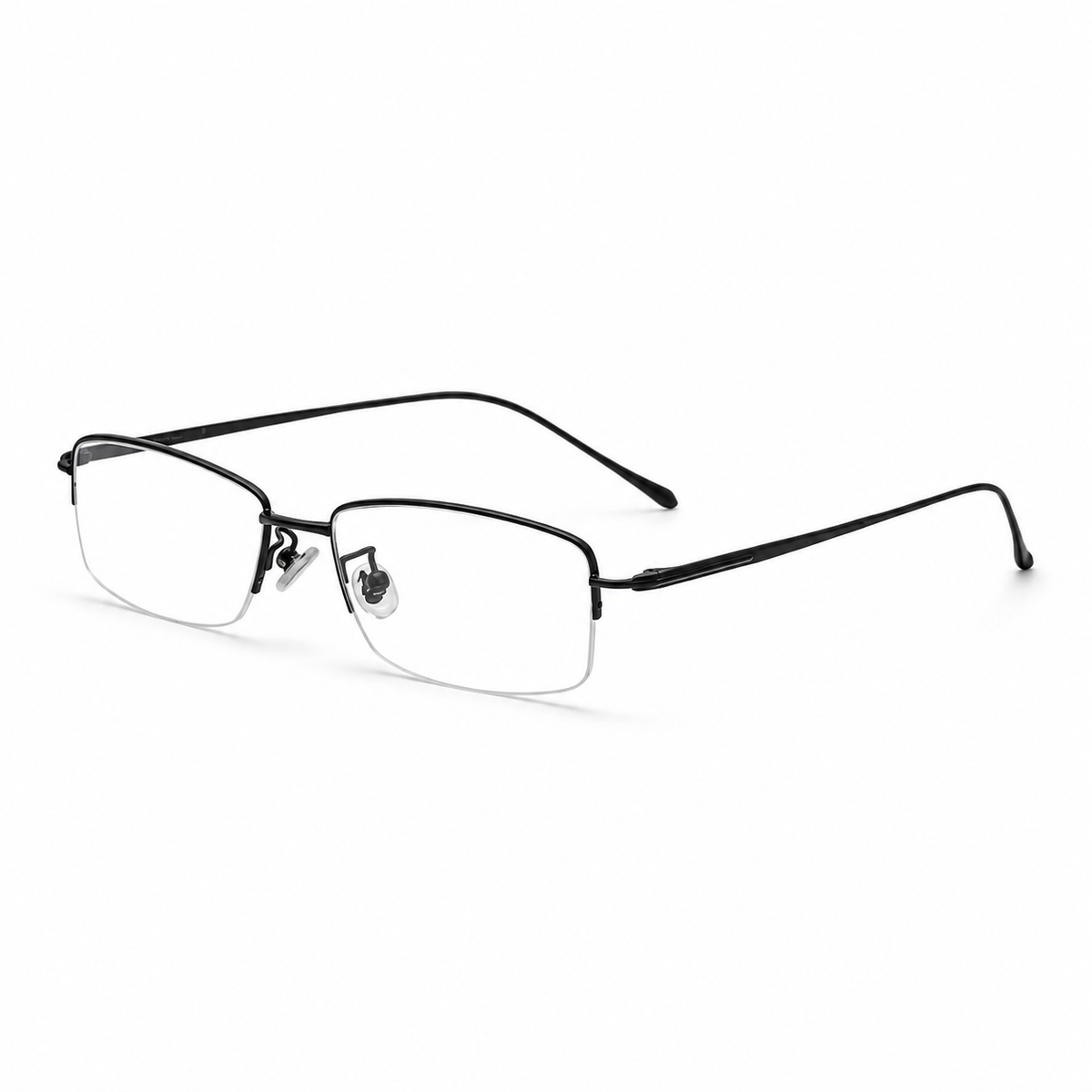 Black eyeglass frame, 45-degree product view