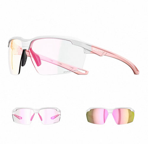 White Frame/Photochromic Pink Lens front and 45-degree product views of Day & Night Outdoor Sports Sunglasses