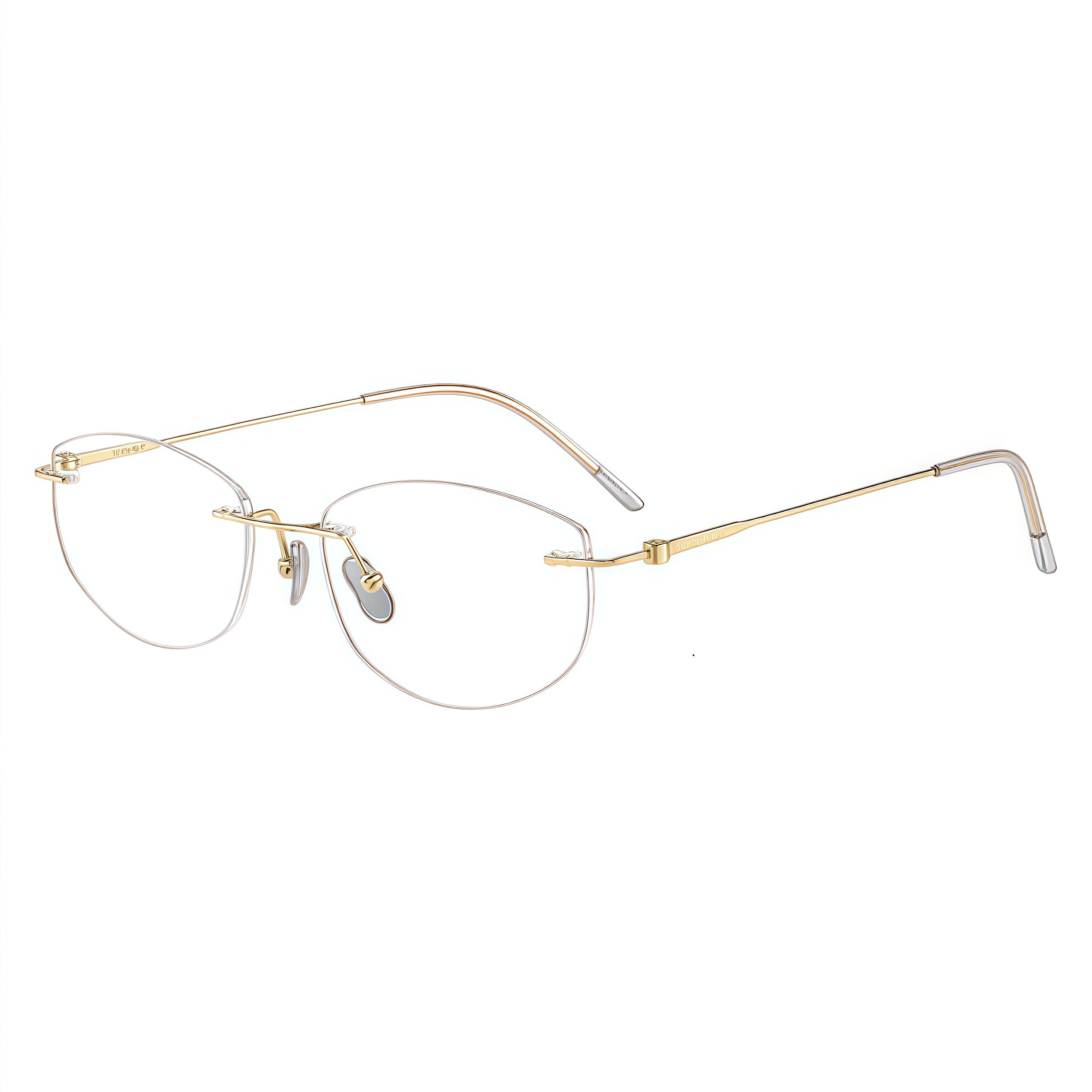 Gold women's pure titanium butterfly rimless eyeglass frames, product views
